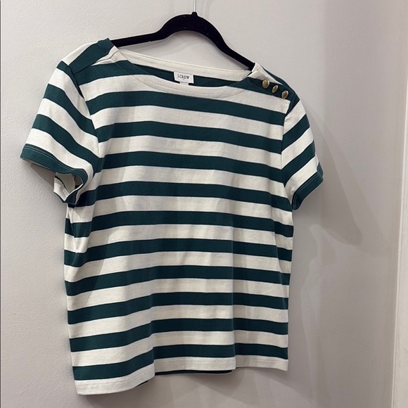 J.Crew Teal and White Striped Tee with Button Accents - NWT - medium - Picture 1 of 5